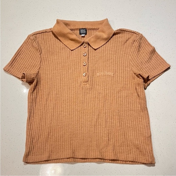 Urban Outfitters | BDG | Waffle Knit Cropped Collared Short Sleeve Crop Top - Picture 2 of 4